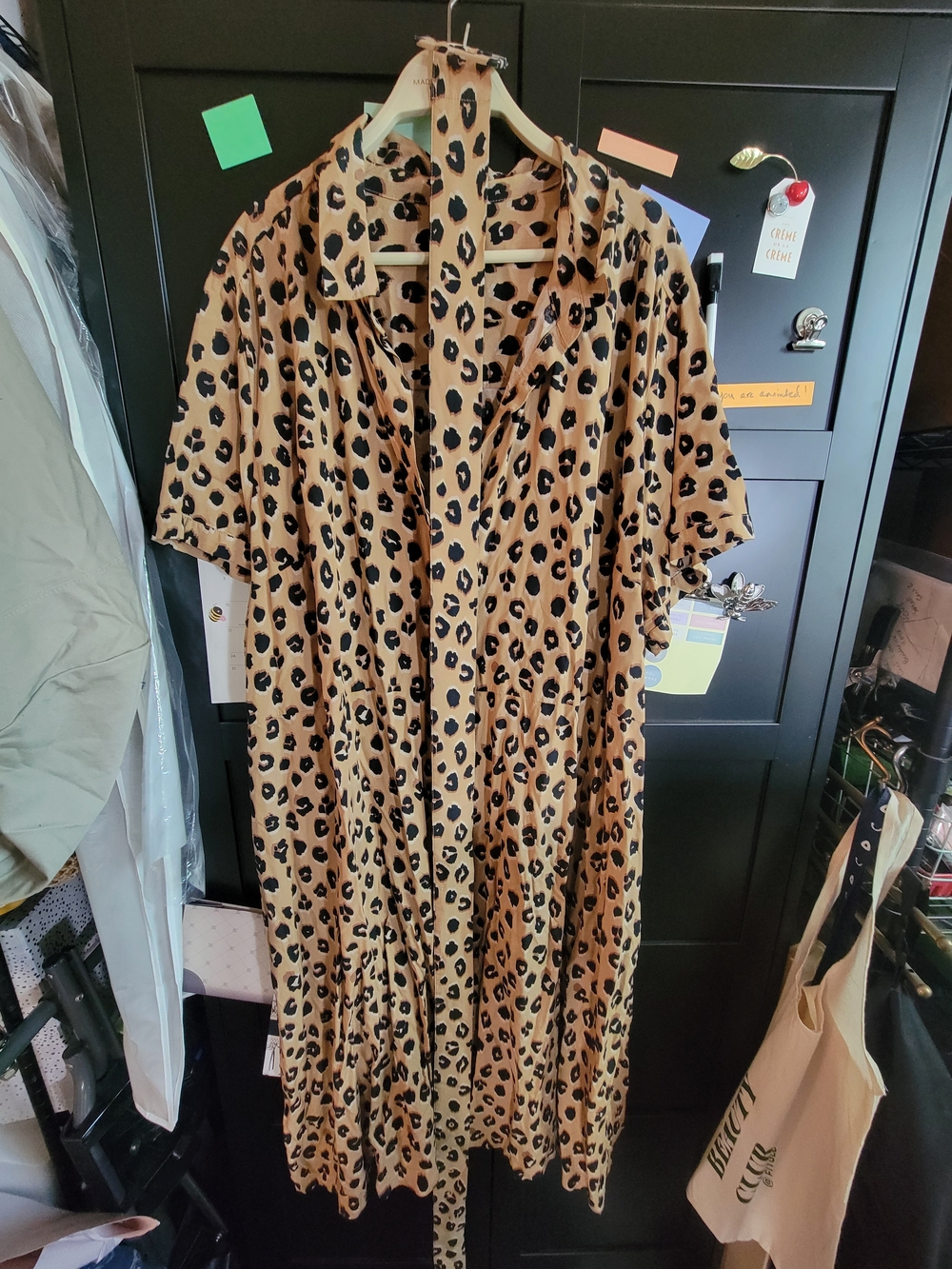 a new day Leopard-Print Button Front Midi Dress in Tan and Black